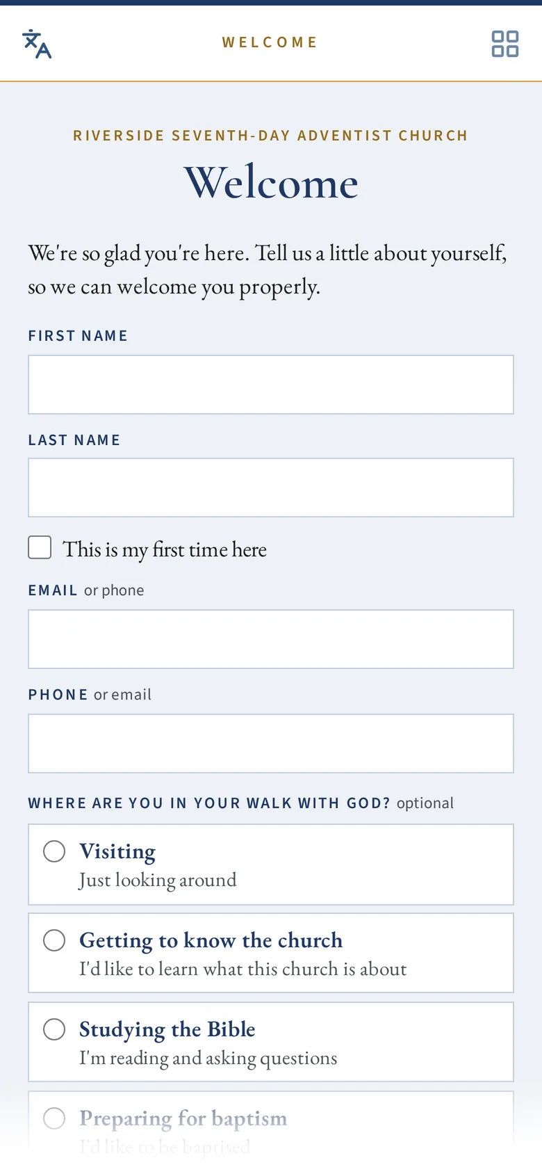 The welcome card